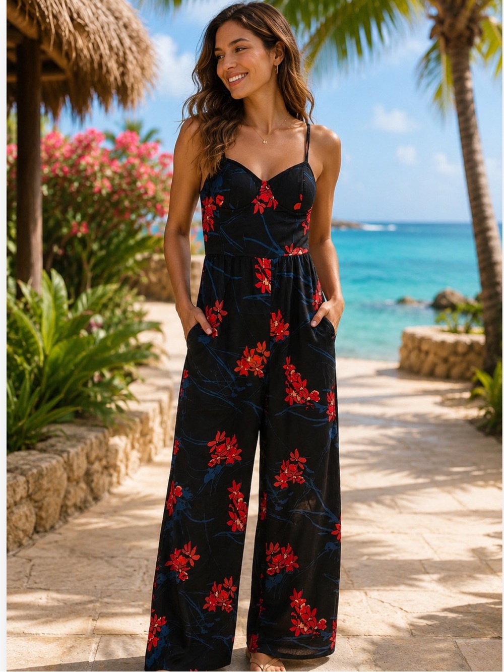 NWT‎ BOG Band of Gypsies Floral Jumpsuit Tropical Resortwear Summer Vacation